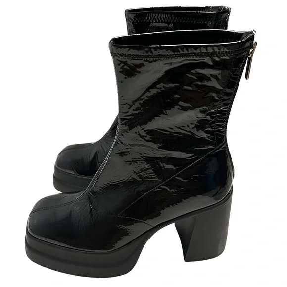 Free People Double Stack Black Patent Leather Platform Boots Size EU 39.5 NWOB - Picture 3 of 11